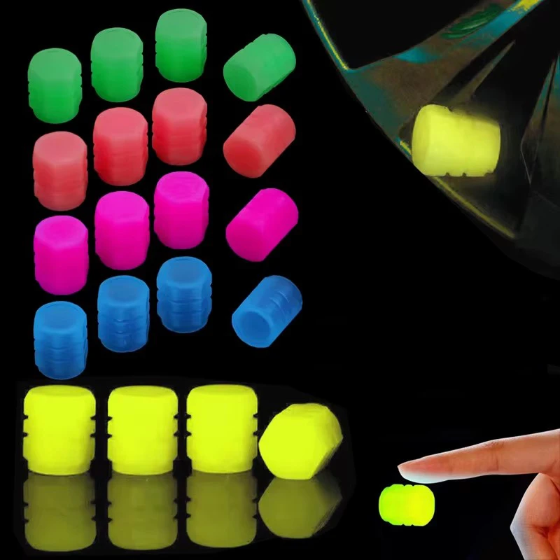 Colorful Luminous Car Tire Valve Cap Fluorescent Night Glowing Decor Motorcycle Bike Wheel Nozzle Dustproof Tyre Valve Stem Caps