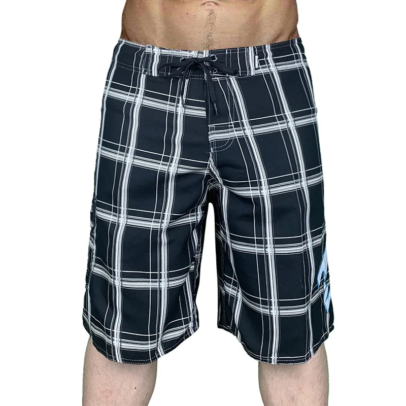 Summer Men's Casual Quick-drying Beach Pants Plaid Black Sports Surfing Five-length Shorts Can Be Used for Beach Vacations