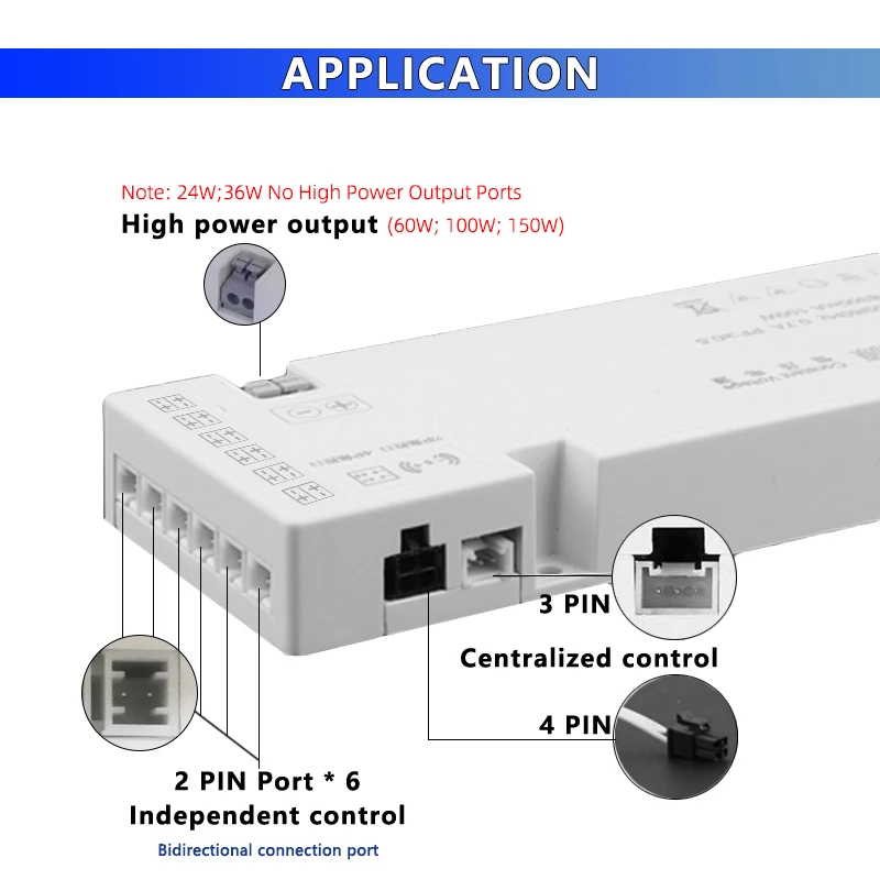 Szafka LED sterownik listwa oświetleniowa Port DuPont 24W 36W 60W 100W transformator oświetleniowy do przechowywania W kuchni od 220V do 12V 24V