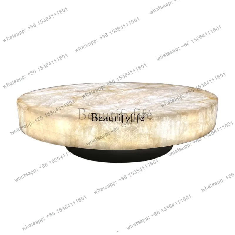 JJ Round luminous coffee table living room white ice jade villa marble high-end light luxury minimalist mansion ice crack jade