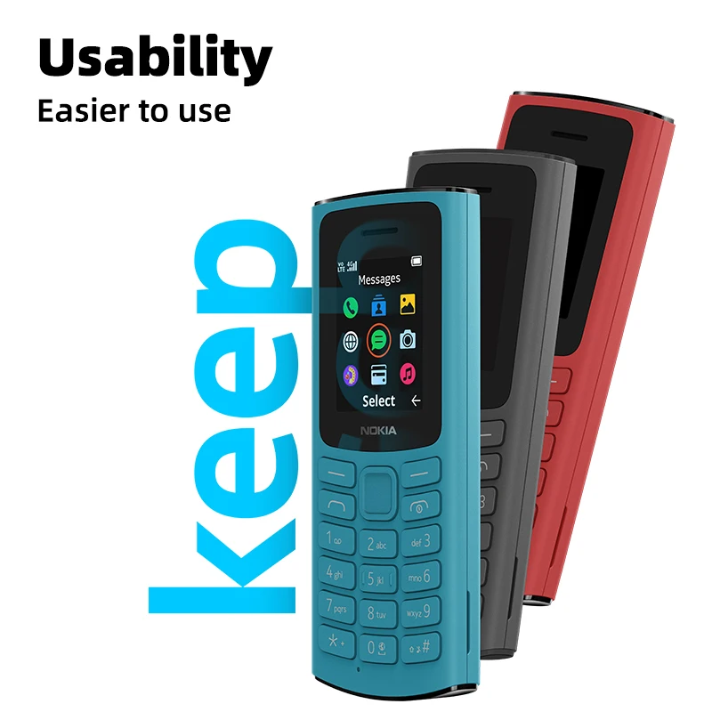 Original New Nokia 105 4G Dual SIM 1020 mAh Battery Ultra-long Standby with Flashlight Games FM Radio Rugged Push-button Phone