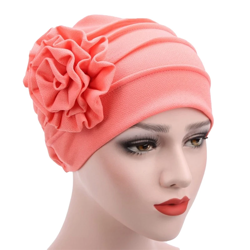 Women Big Flower Turban Cotton Cancer Beanie Bonnet Inner Hijabs Cap Hair Loss Chemo Hat Elastic Head Cap Muslim Indian Hat