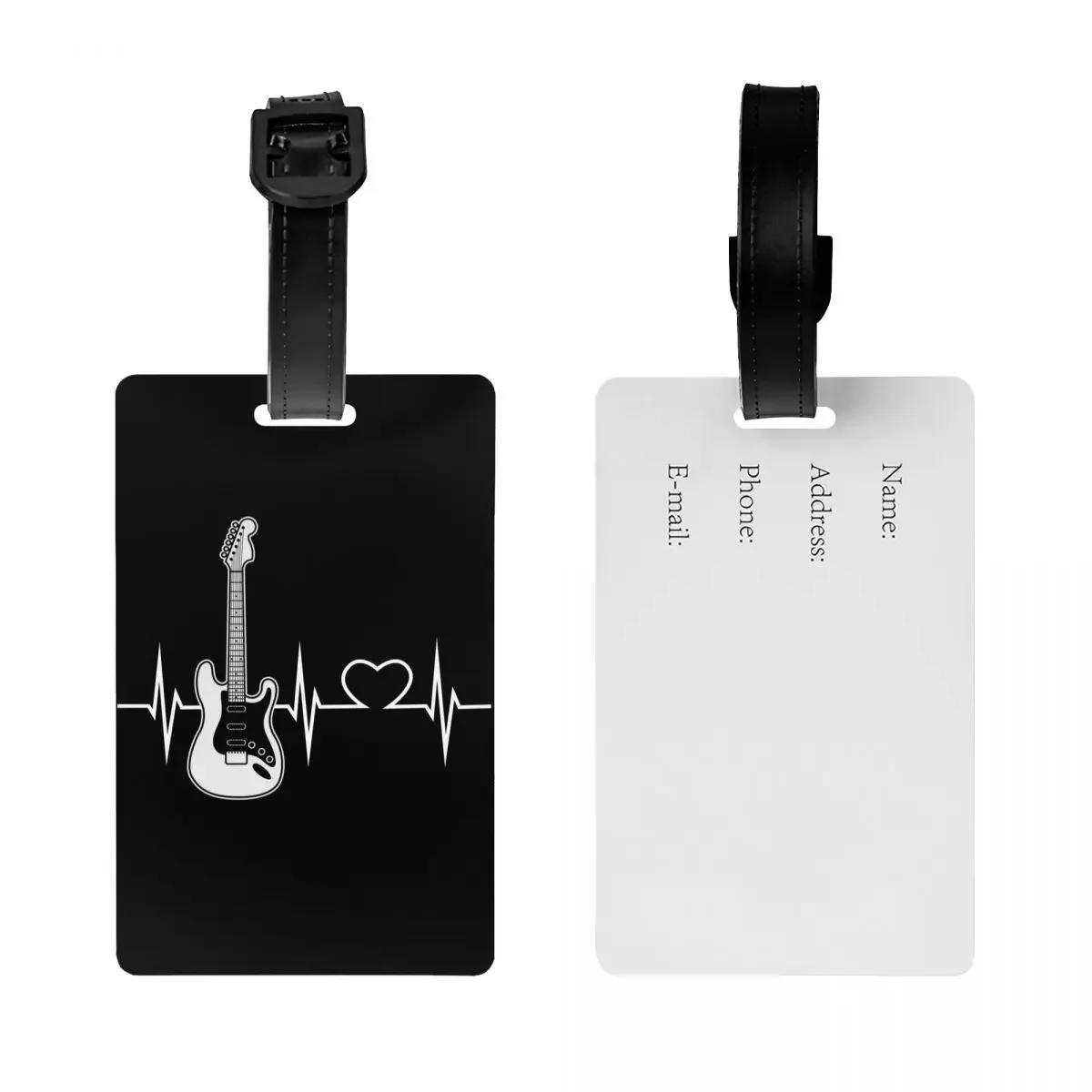 Custom Rock Guitar Heartbeat Luggage Tag With Name Card Music Singer Privacy Cover ID Label for Travel Bag Suitcase