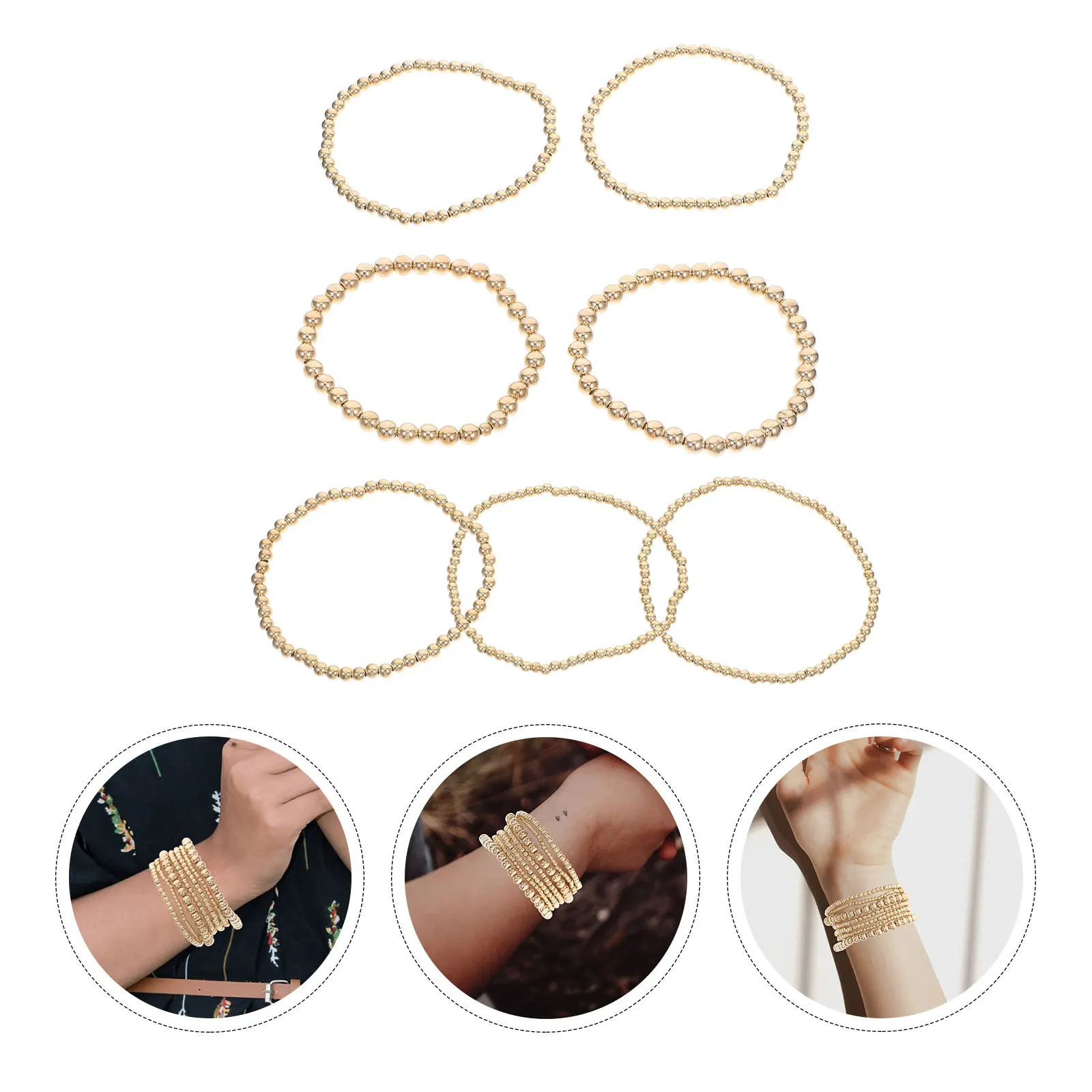 

7Pcs Golden Beaded Bracelet Set Trendy Stackable Elastic Jewelry for Any Occasion Bead Ball Bracelets Stretch Bracelet Bead Ball