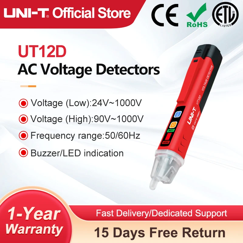 UNI-T UT12D AC Voltage Tester Detector Non-contact Indicator Pencil Stick 24V-1000V Electric Power LED Light Sensor Meter