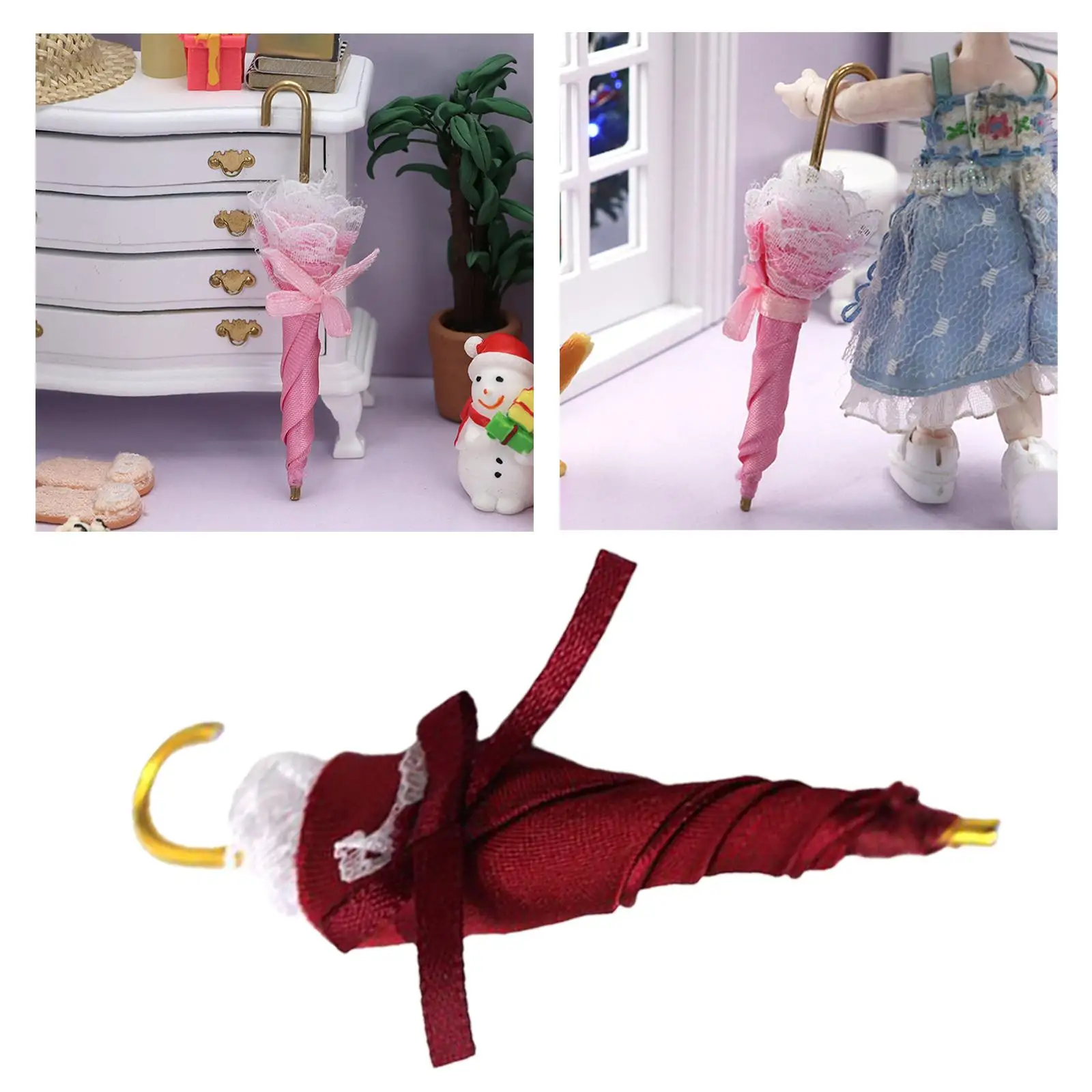 4x Doll House Umbrella Bridesmaid DIY Wedding Accessories Figure for Red