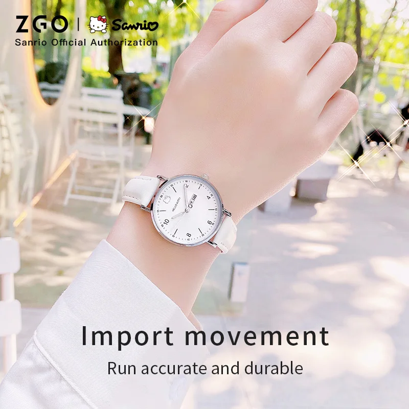 ZGO X Sanrio Hello Kitty Watch For Girls Dual Calendar Luminous Quartz Watches For Women Junior High School Students 2092