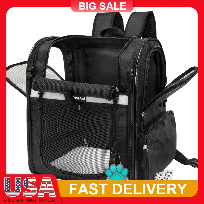 

Pet Carrier Backpack for Small Medium Dogs Cats Ventilated Hiking Travel Bag with Safety Strap Comfort Padding