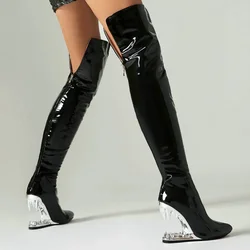Tiger Teeth Shark Mouth Tooth Hallow Heels Women Overknees Wide Calves Silver Yellow Over-the-knee Luxury Women Thigh Long Boots
