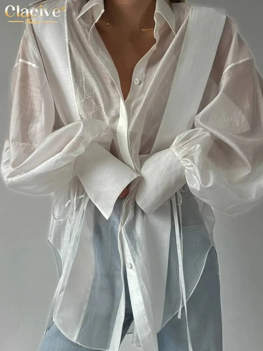 

Clacive модные свободные розовые хлопковые женские рубашки 2024, повседневная блузка с длинными рукавами и лацканами, элегантный классический топ на шнуровке, женская одежда