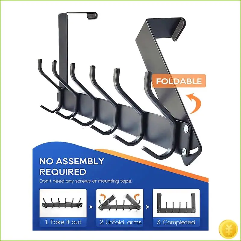 1 Piece Foldable Over The Door Hook, Sturdy Over The Door Coat Rack Over Door Hanger