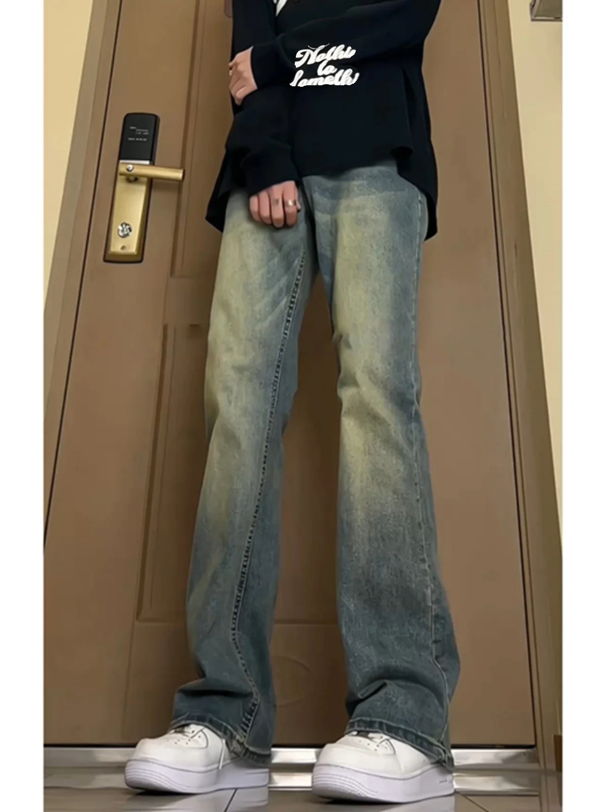 

Rinsed Vintage Blue Fce Lined Slim Fit Straight Leg Jeans for Teenage Boys American High Street Sle Cotton Polyester Blend