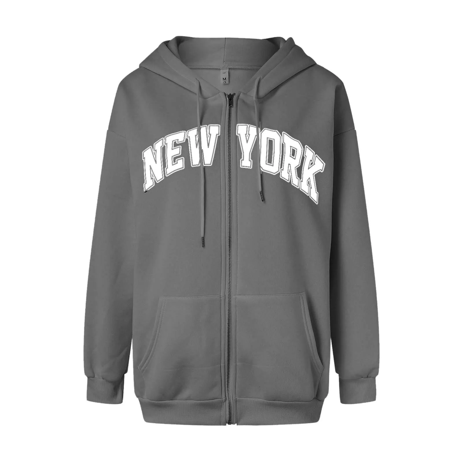 NEW YORK Letter Print Zip up Harajuku Hoodies Jacket Women Casual Oversized Sweatshirt Female Streetwear Pockets Hooded Coats