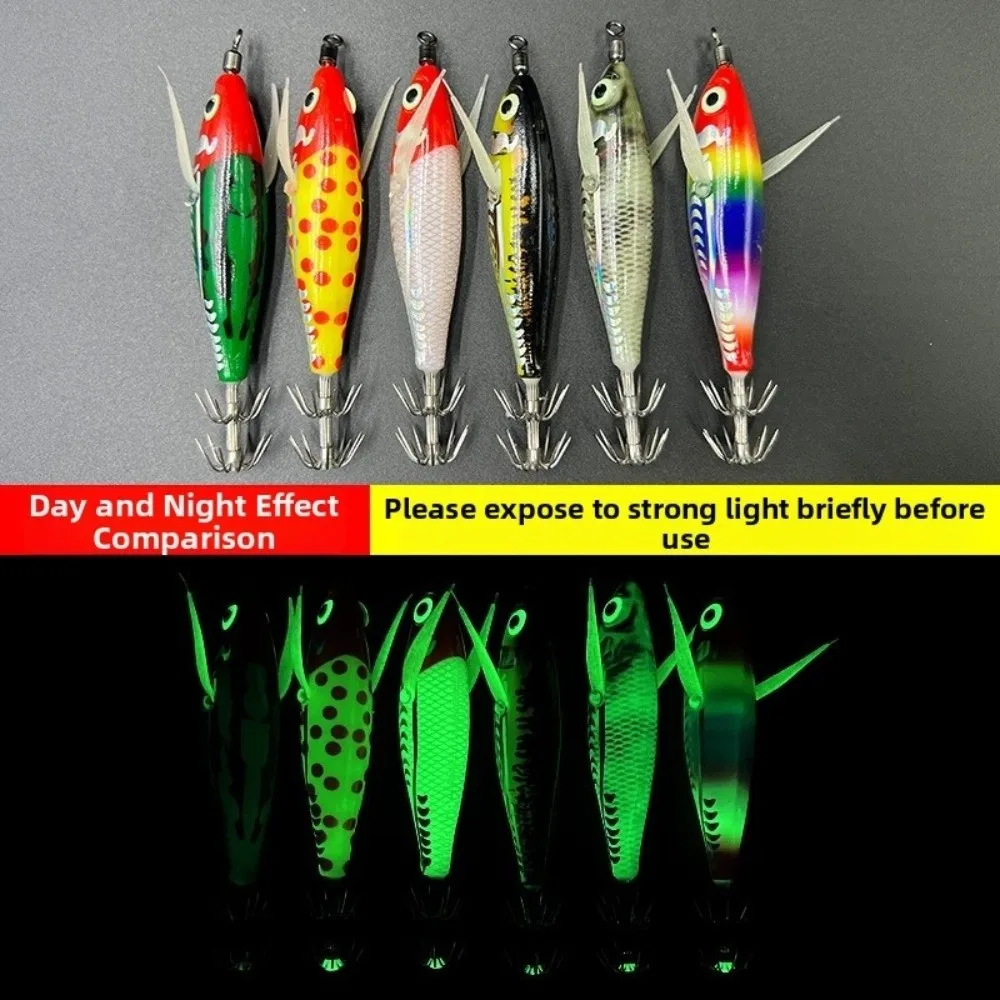 2pcs 5.5g Weight Squid Jig Built-in Rattles Luminous UV Fishing Lures 2pcs Pack 80mm Length Cuttlefish Fishing Bait