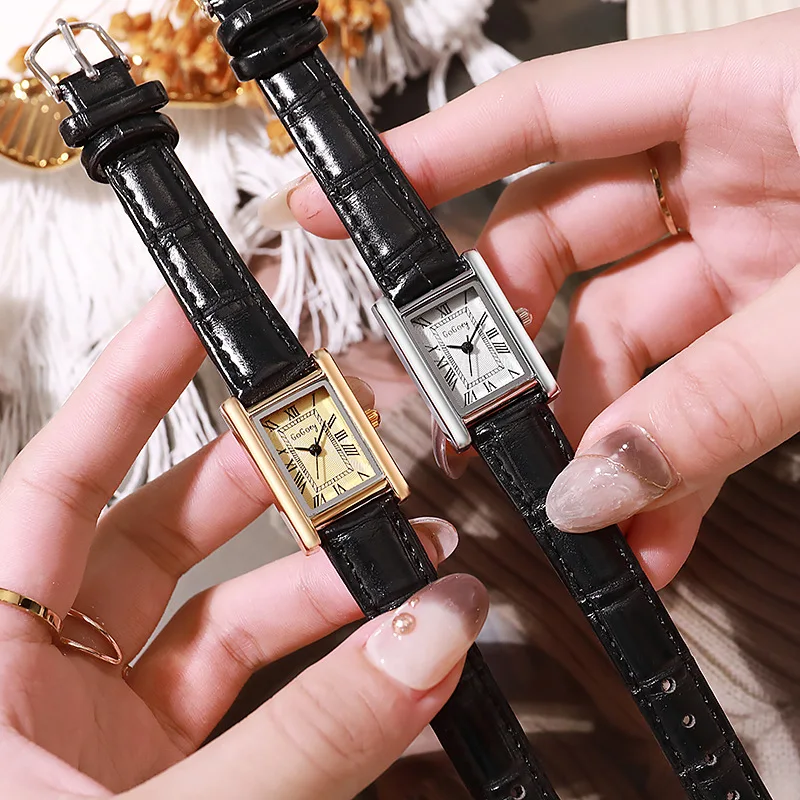 Vintage Women's Watch with Small Rectangular Belt and Women's Quartz Watch