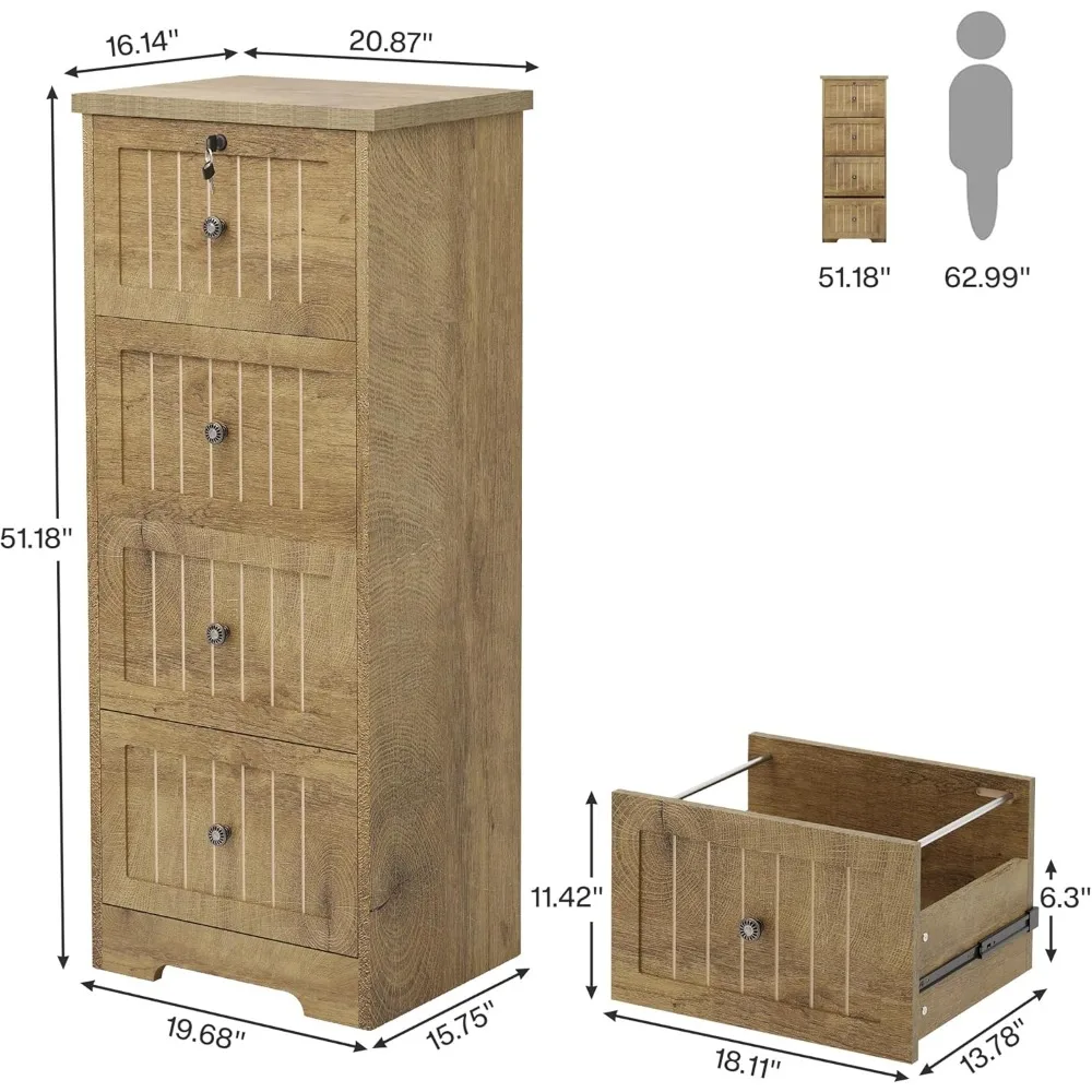 4 Drawer File Cabinet with Lock, 13.78