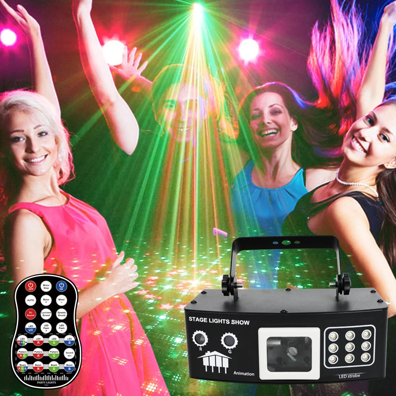 2025 Laser DJ Licht Audio Strobe RGB DMX Projektor Laserstrahl Effekt Fernbedienung Weihnachten Zuhause Weihnachten Urlaub Lieferungen
