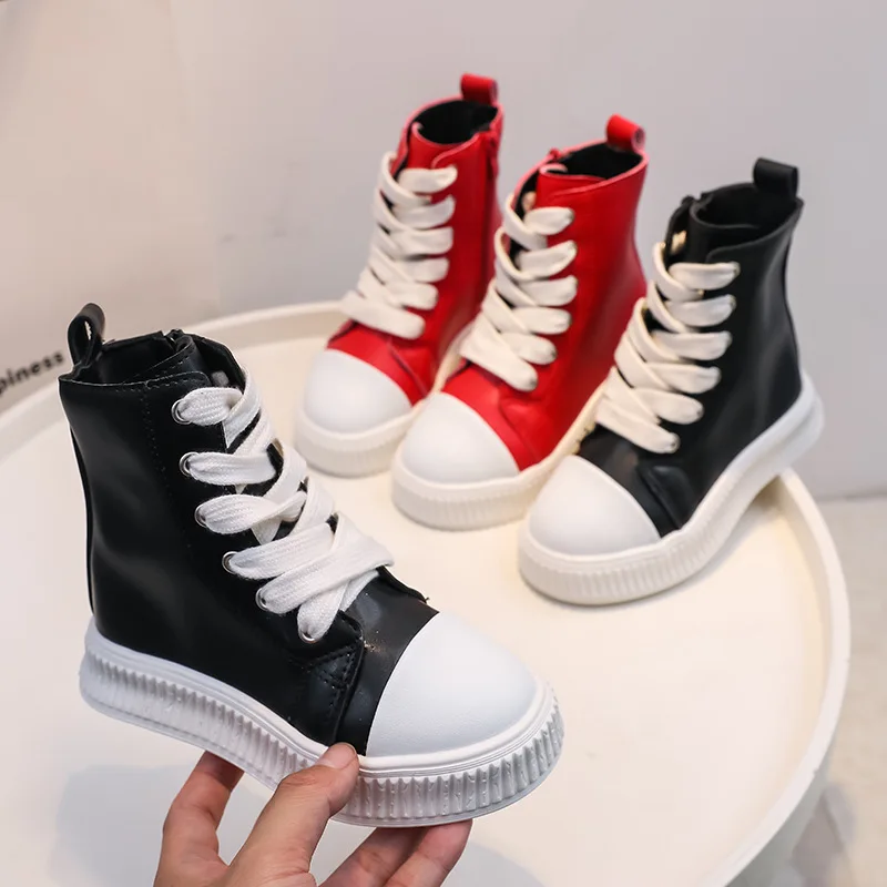 

2025 г., хит продаж, детские кожаные ботинки, осенние новые ботинки для девочек, противоскользящая обувь для девочек, модная обувь для мальчиков, высокие детские туфли