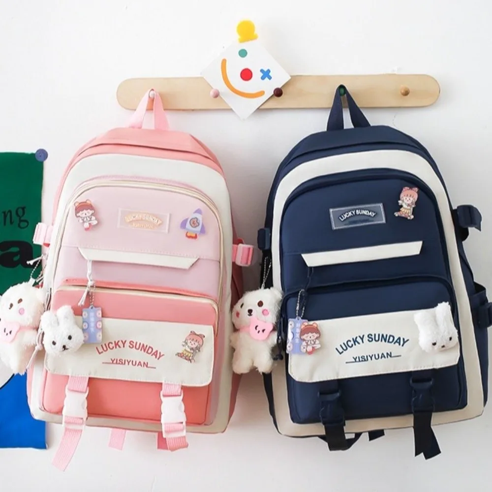 5 Pcs Cute Large Capacity Backpack Set Multifunctional Breathable Crossbody Bag Buckle Pencil Bag College