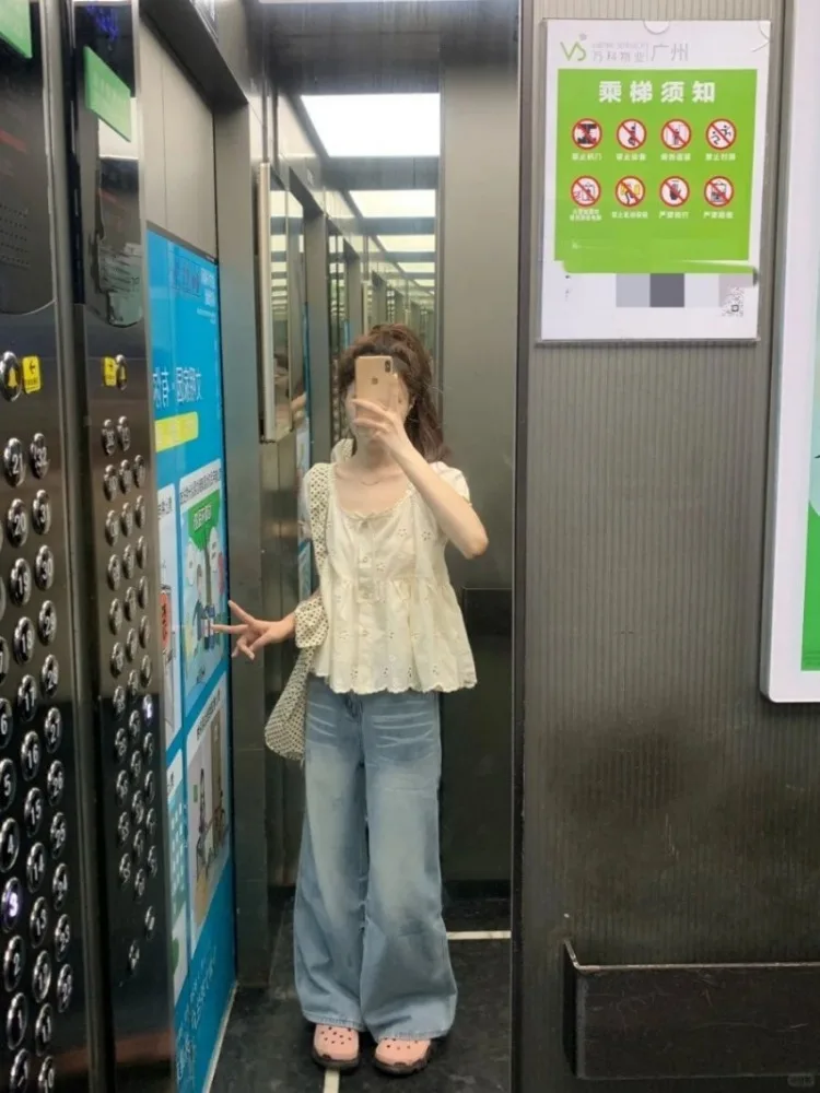 Chemises douces pour femmes, nœud en dentelle, Patchwork, manches courtes bouffantes, fleurs, col Slash, hauts courts amples, chemisier décontracté d'été