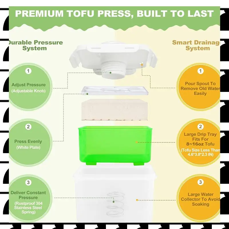 

A44U 2X Пресс для тофу, Регулируемый пресс для тофу, Можно мыть в посудомоечной машине, Большой слив для веганского тофу с поддоном для капель, Удаление скорости