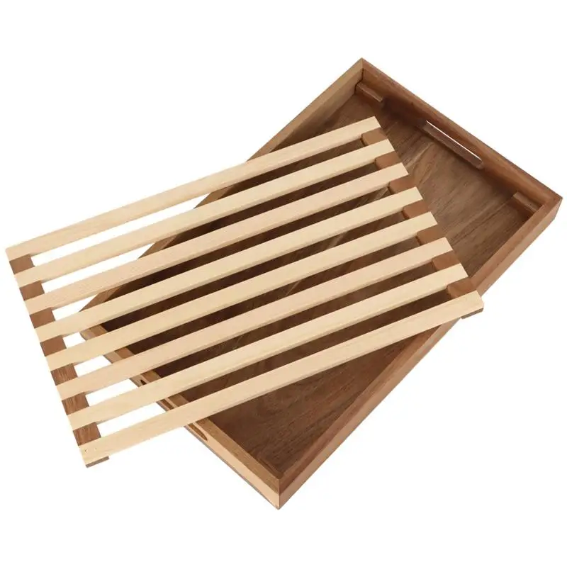 Bread Cutting Board With Tray Wooden Bread Slicer With Crumb Tray Large Bread Board Crumb Catcher Bread Serving Tray For Kitchen