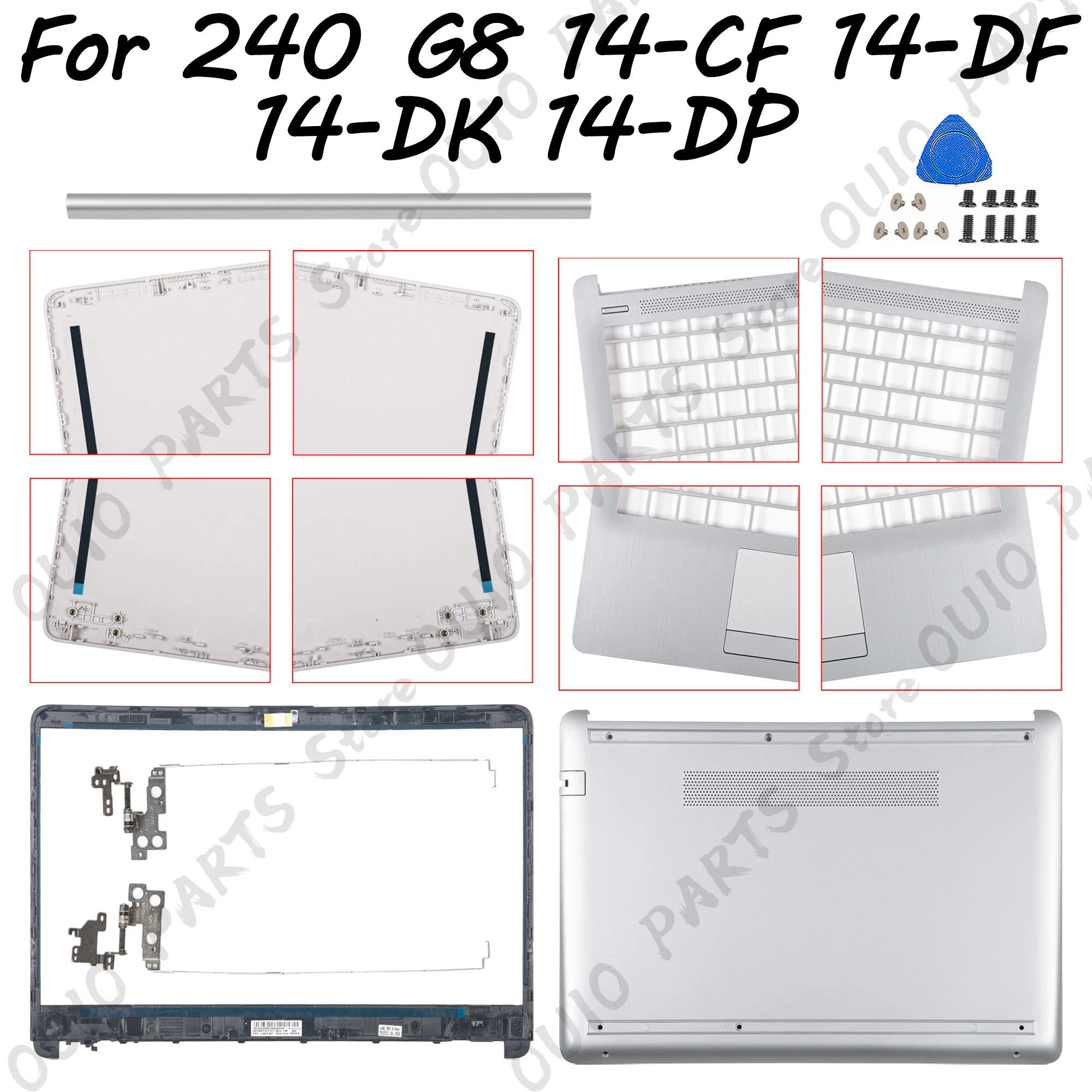 

Parts For 14-CF 14-DF 14-DK 14-DP 14S-CR 14S-CF 240 G8 245 G8 L24469 Back Cover Front Bezel Hinges upper bottom Silver Plastic