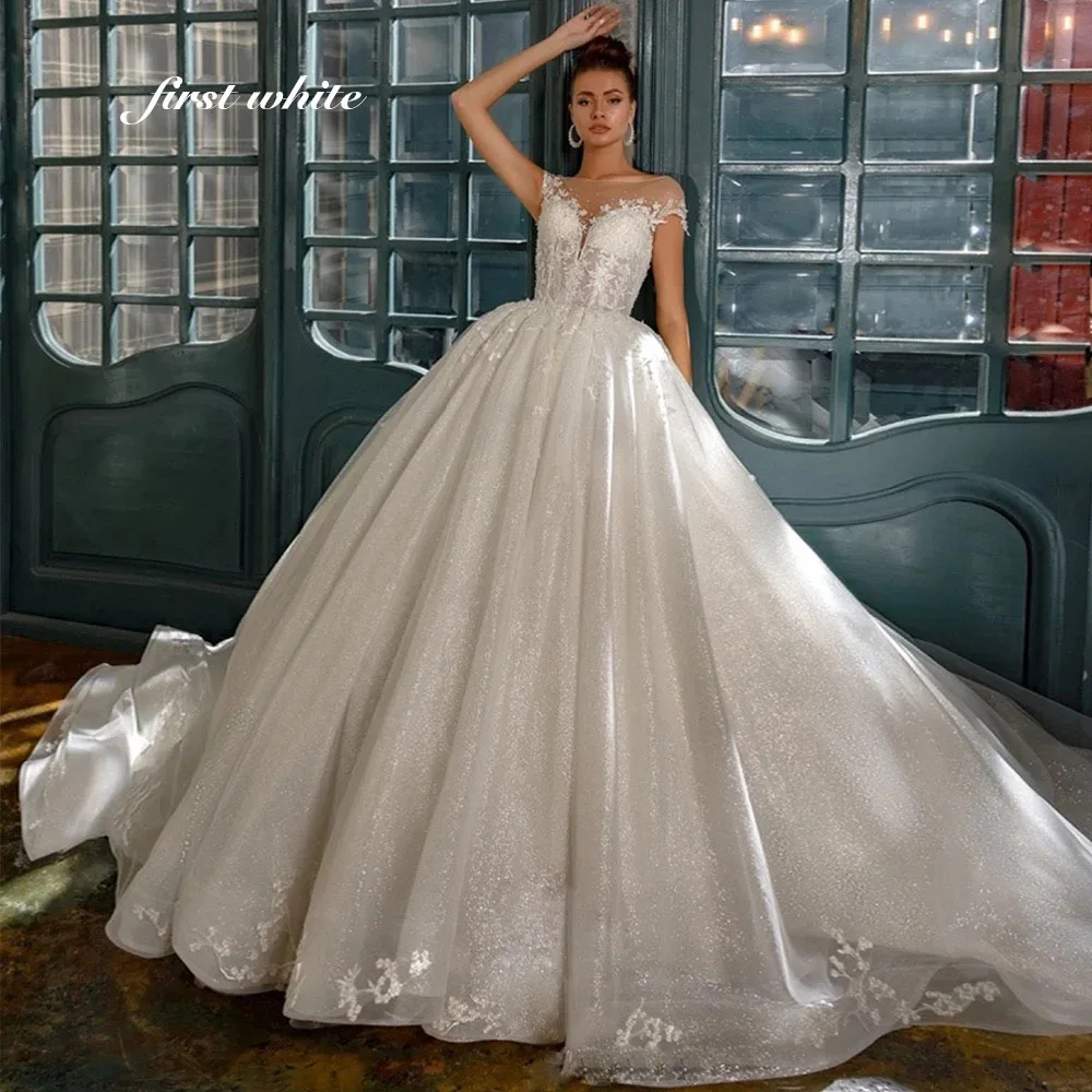 Customized Ball Gown Applique Wedding Dresses 2025 Vestido Casamento O-Neck Backless Robe Mariage Shiny Bride Gowns