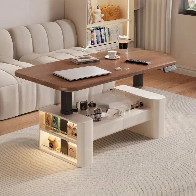 high coffee table solid wood, multi-functional rectangle, living room integrated lifting table movableP