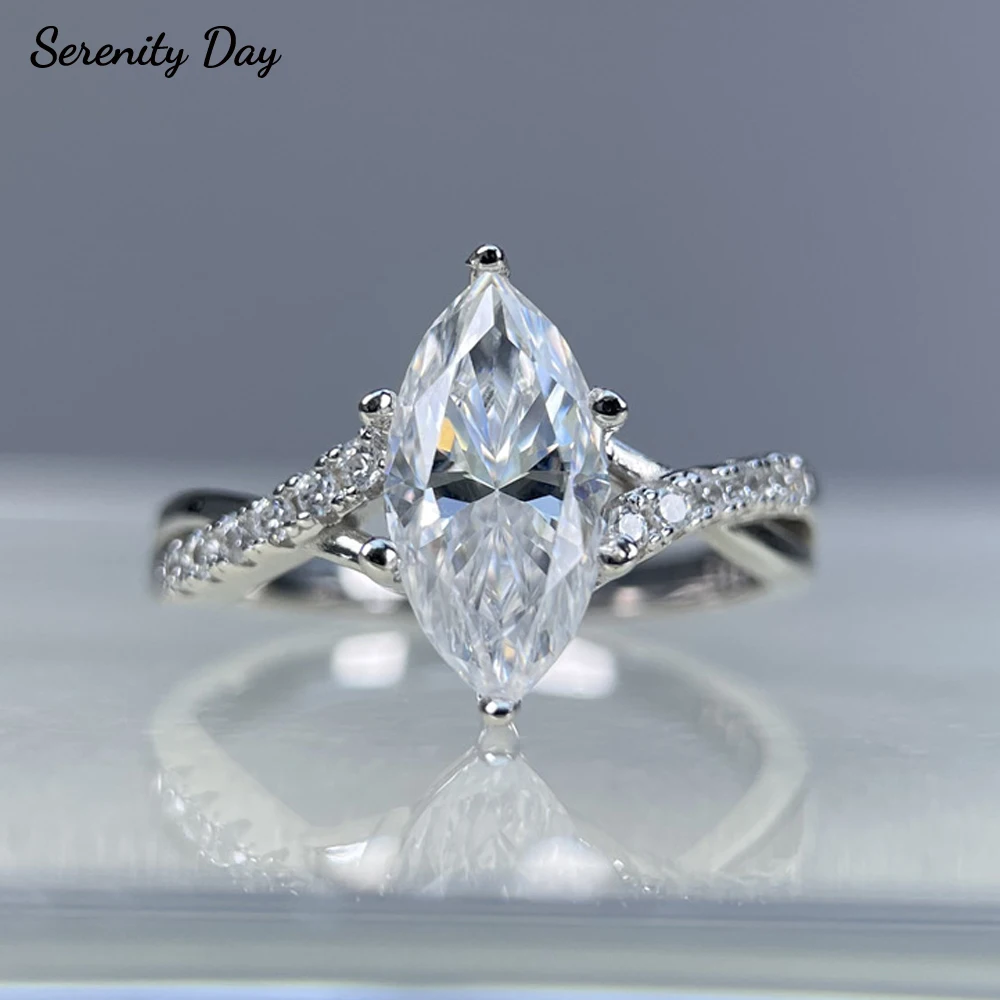 Serenity 2ct Marquise Cut D Color Moissanite Rings for Women Men S925 Bands S925 Sterling Silver Wedding Eternity Rings Jewelry