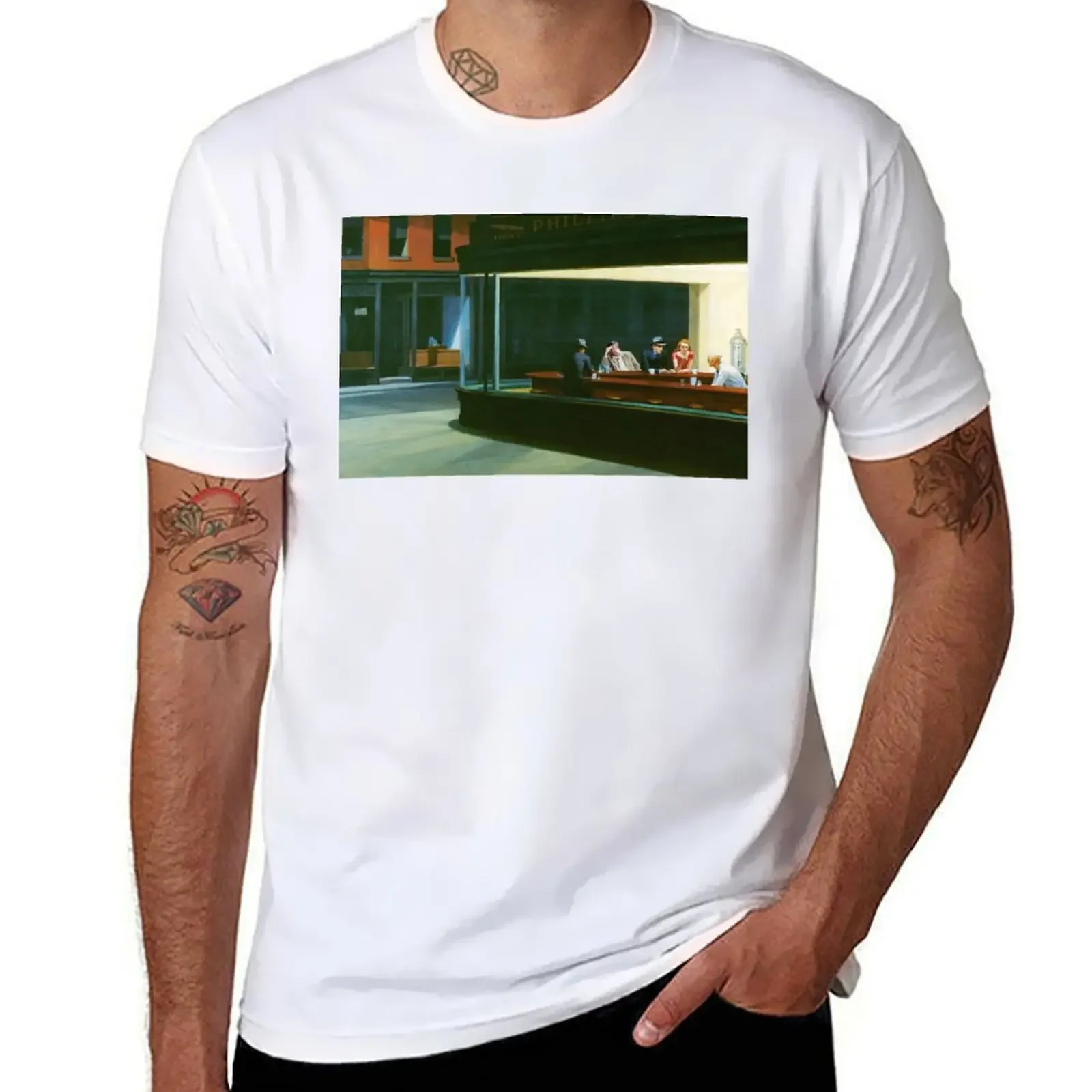 NIghthawks by Edward Hopper and Liutenant Columbo T-shirt korean fashion cute tops graphics mens graphic t-shirts hip hop