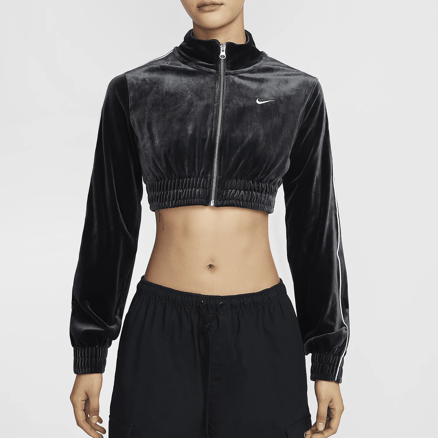 

Nike Official Product Autumn New Women's Stand Collar Short Velour Jacket FZ3680-010