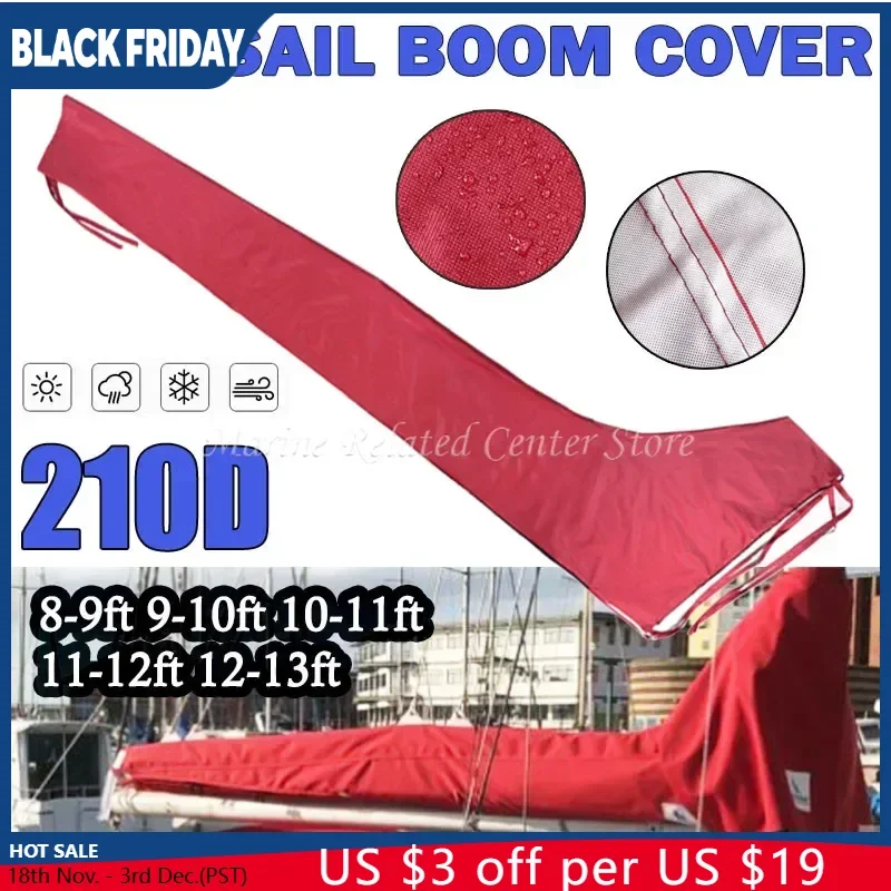 Red Mainsail Boom Cover, Boat Sail Cover, 210D For 8-13Ft Waterproof Anti UV Sunshade Dustproof Boom Sail Cover Boat Cover