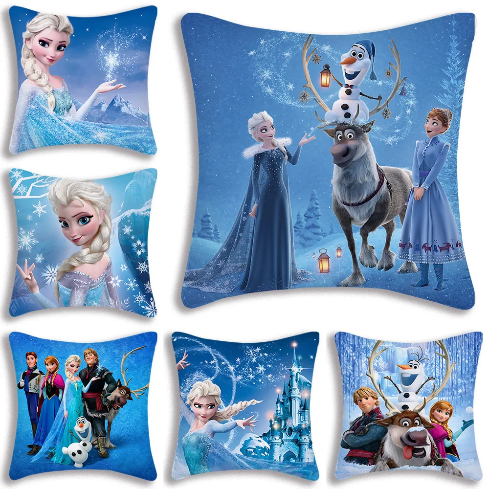 Frozen Pillow Covers Cartoon Sofa Decorative Home Double-sided Printing Short Plush Cute Cushion Cover