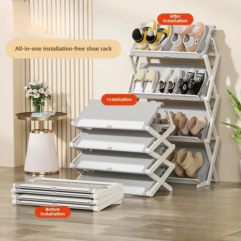 

Household Folding Shoe Storage Rack Sewn Shoe Shelf Entry Can Be Moved Without Installation Folding Shoe Rack