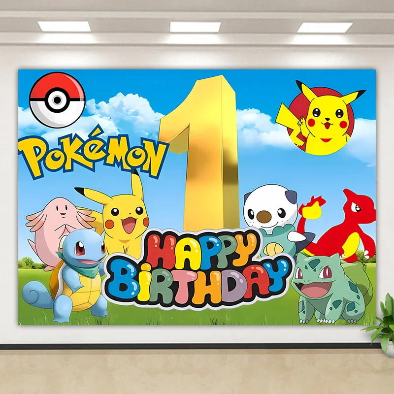 Kinder-Prinzen-Geburtstagsparty-Hintergrund mit Individuellem Alter, Pokemon Pikachu Baby-Shower-Banner, Studio-Fotohintergrund-Zubehör