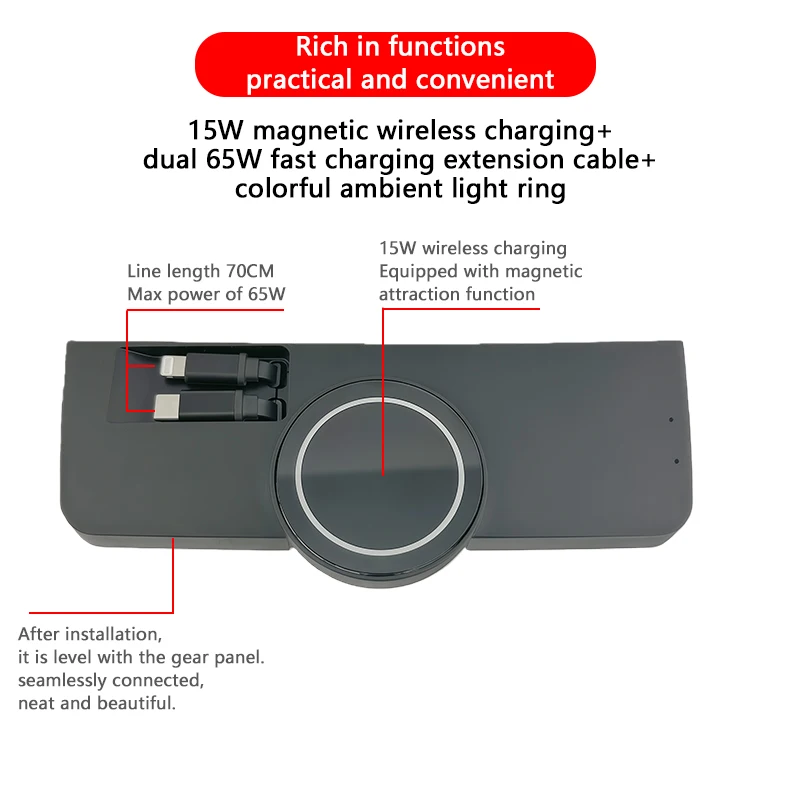 For Audi Q5/A4L/A5/RS4/RS5 magnetic wireless car charger with built-in retractable data cable for fast charging For Samsung view 5