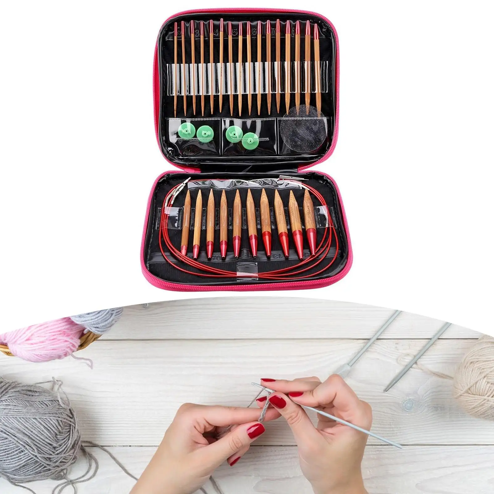 Circular Knitting Pins with Ergonomic Handle Portable Professional with Storage Case for Hand Knitting Small Project Beginners