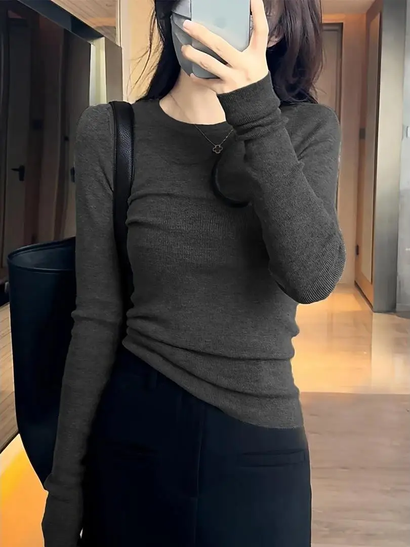 

Slim Fit round Ne Knitted Wool Base irt Women's Inner Wear oulder Width Stand Hooded Sweatirt Commute Sle Soft F...