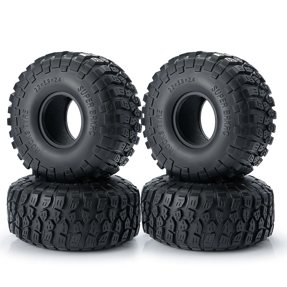 YEAHRUN 1/4Pcs 2.2inch Beadlock Rubber Wheel Tires w/ Sponge for Axial SCX10 II 90046 Wraith TRX-4 1/10 RC Car Truck Model Parts