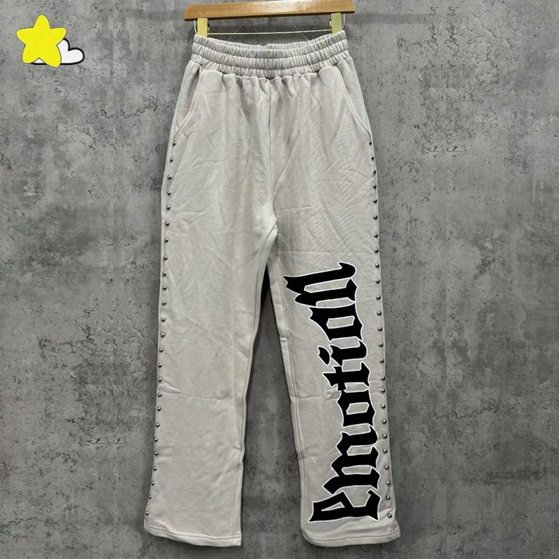 

Best Quality Cotton Classic Letters Logo Print MIXED EMOTION Casual Pants Men Women Hip Hop Jogger Drawstring Rivet Sweatpants