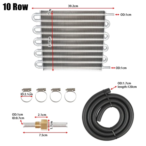 Imagen 2 del producto Kit de enfriador de aceite de 10 filas/16 filas, enfriador de motor de transmisión remota de aluminio universal, kit convertidor de radiador manual automático