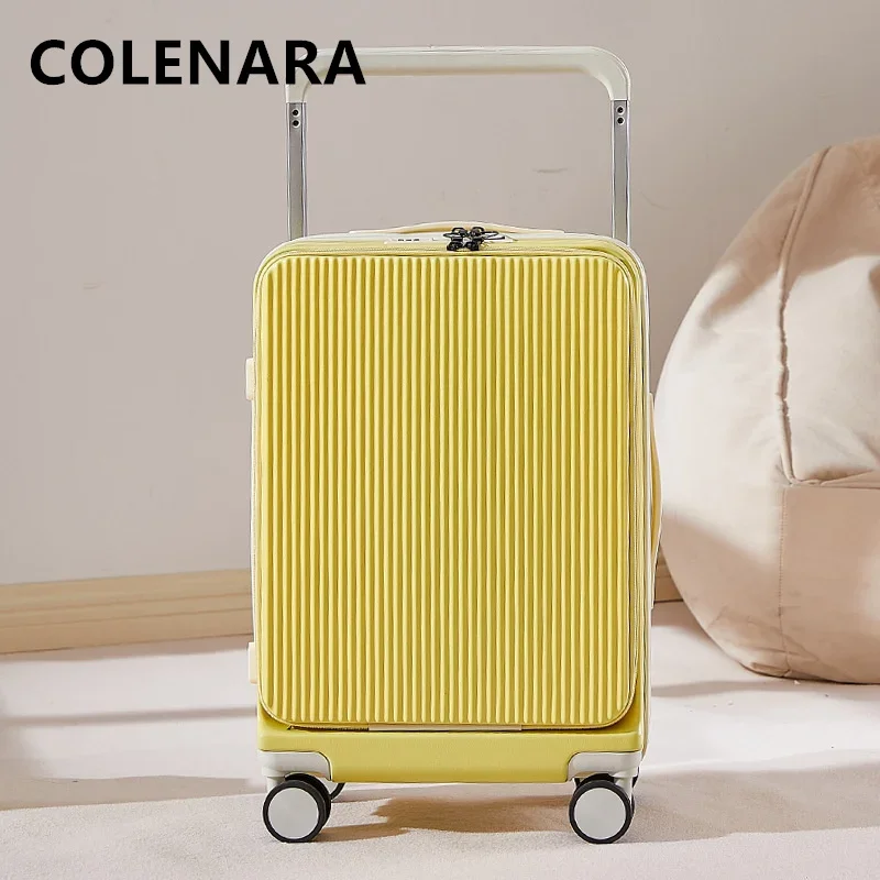 COLENARA Luggage with Wheels Front Opening Laptop Boarding Case USB Charging Trolley Case 20