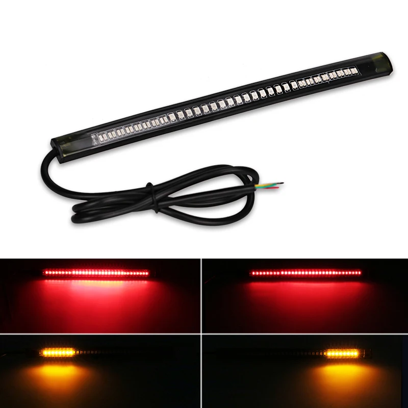 Motorcycle Light Bar Strip Tail Brake Stop Turn Signal License Plate Integrated 3528 SMD 48 LED Red Amber Color