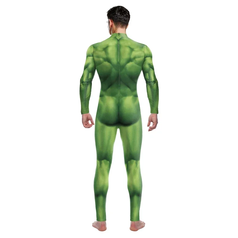 Cosplay costume Halloween carnival Purim Green muscle 3D print men jumpsuit spandex zentai bodysuit women men holiday party wear