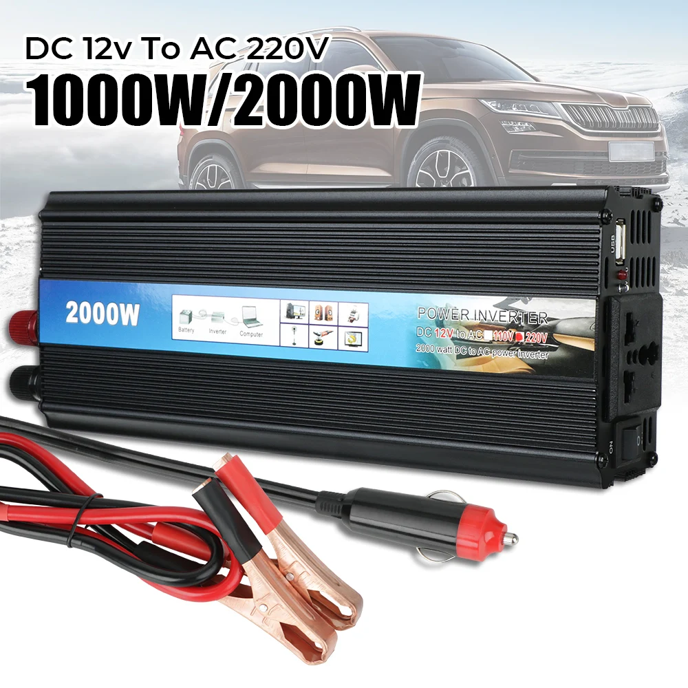 

Univesal 1000W 2000W Power Inverter DC 12v To AC 220V with USB Charger Car Voltage Converter Modified sine wave inverter