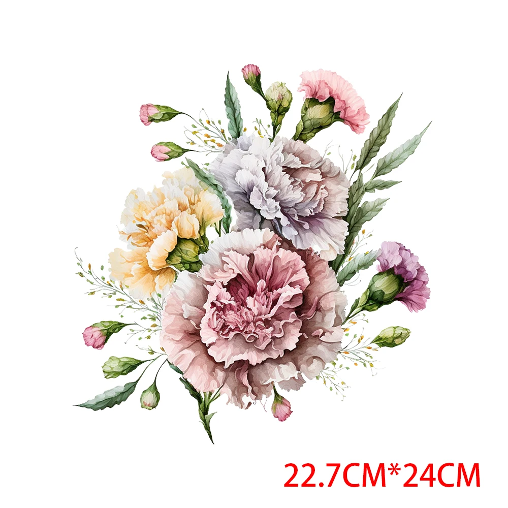 Birthday Flower Bouquet Illustration Heat Transfer Sticker T-shirt Printing Pattern DIY Iron on Patches for Clothes Sticker