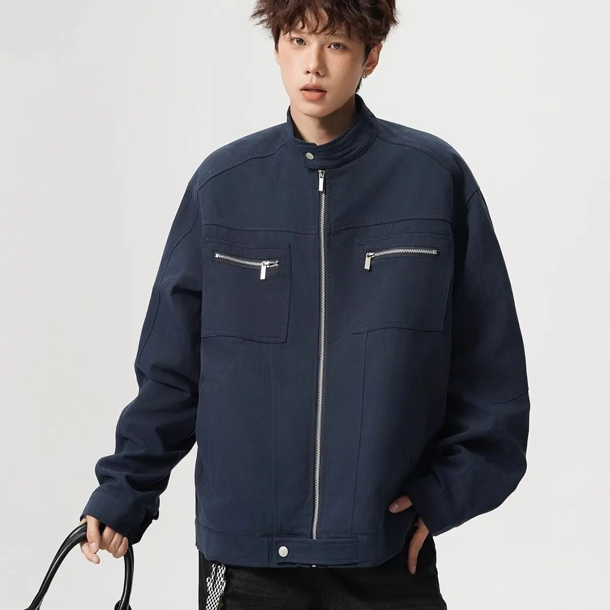 Vintage Harrington Old Coat Men Spring and Autumn Couple Solid Washed Cotton Retro Stand-up Collar Tooling Coat Varsity Jacket