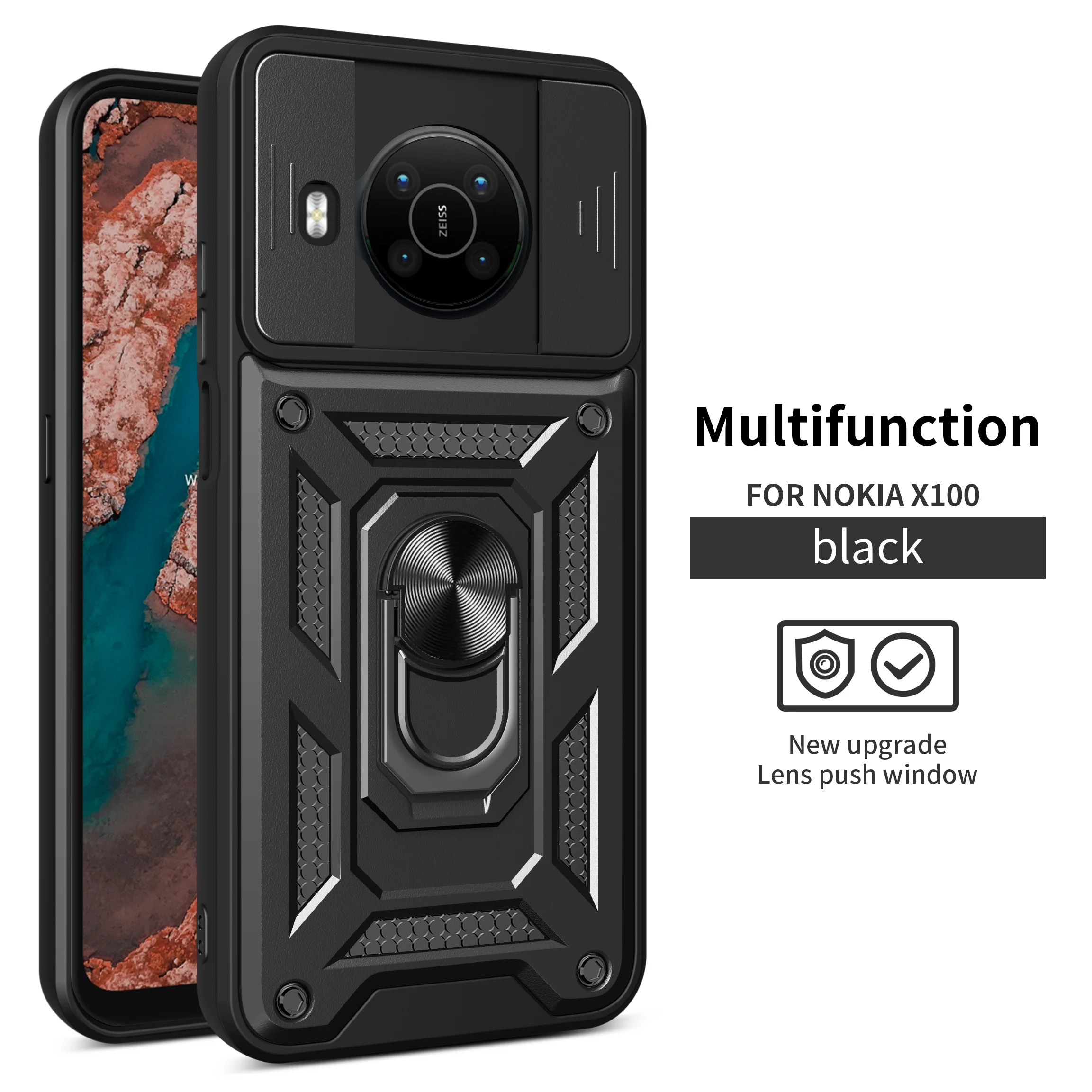 Funda para Nokia G10 G20 X100 con protección de cámara deslizante, funda para Nokia G21 G11 G20 C30 con soporte magnético para coche y anillo.