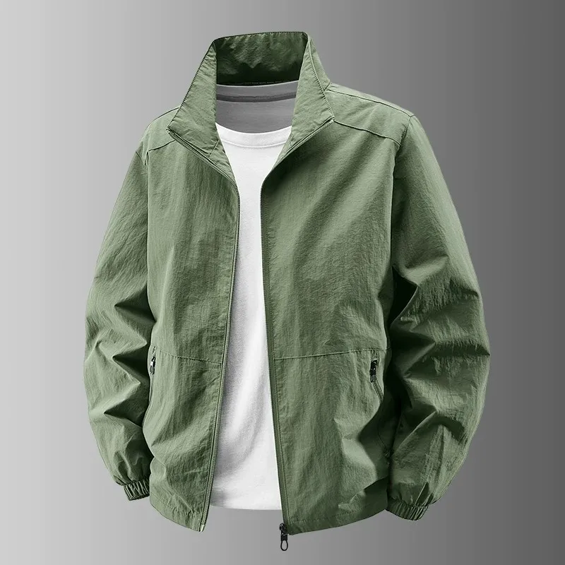Casual Loose Sports Jacket Outdoor Windproof Water-Resistant Men's Long Sleeve Zipper Closure  Color Polyester Fiber
